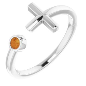Sterling Silver Citrine Negative Space Cross Ring