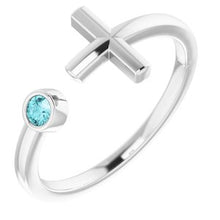 Charger l'image dans la galerie, Sterling Silver Blue Zircon Negative Space Cross Ring
