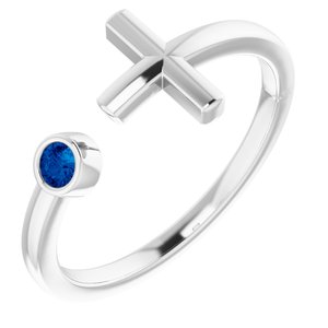 Sterling Silver Blue Sapphire Negative Space Cross Ring