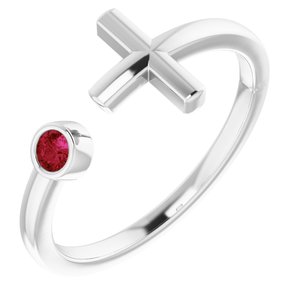 Sterling Silver Ruby Negative Space Cross Ring