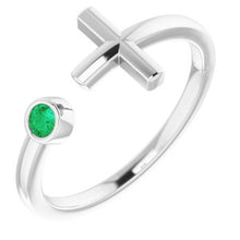 Charger l'image dans la galerie, Sterling Silver Chatham¬Æ Created Emerald Negative Space Cross Ring
