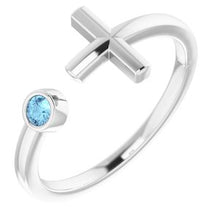 Charger l'image dans la galerie, Sterling Silver Aquamarine Negative Space Cross Ring
