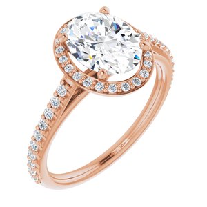 14K Rose 9x7 mm ovale Forever One, bague de fiançailles Moissanite et diamant 1/4 CTW