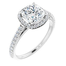 Load image into Gallery viewer, 14K White 7 mm Cushion Forever One‚Ñ¢ Moissanite &amp; 1/4 CTW Diamond Engagement Ring
