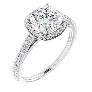 Platinum 7 mm Cushion Forever One‚Ñ¢ Moissanite & 1/4 CTW Diamond Engagement Ring