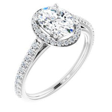 Load image into Gallery viewer, Platinum 8x6 mm Oval Forever One‚Ñ¢ Moissanite &amp; 1/4 CTW Diamond Engagement Ring
