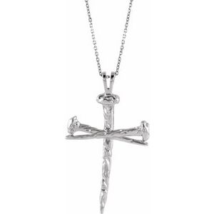 Sterling Silver 24x43 mm Nail Design Cross Pendant