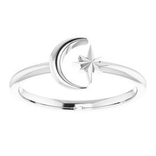 Load image into Gallery viewer, Crescent Moon &amp; Star Negative Space Ring  
