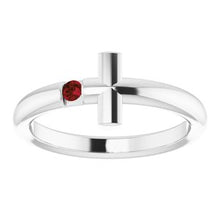 Load image into Gallery viewer, Sterling Silver Mozambique Garnet Sideways Cross Ring
