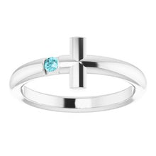 Charger l'image dans la galerie, Sterling Silver Blue Zircon Sideways Cross Ring
