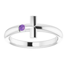 Load image into Gallery viewer, Sterling Silver Amethyst Sideways Cross Ring
