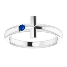 Charger l'image dans la galerie, Sterling Silver Blue Sapphire Sideways Cross Ring
