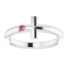 Charger l'image dans la galerie, Sterling Silver Pink Tourmaline Sideways Cross Ring
