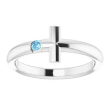 Charger l'image dans la galerie, Sterling Silver Aquamarine Sideways Cross Ring
