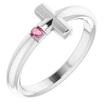 Charger l'image dans la galerie, Sterling Silver Pink Tourmaline Sideways Cross Ring
