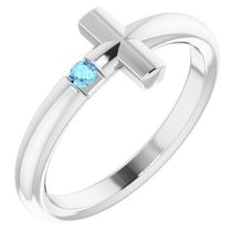 Charger l'image dans la galerie, Sterling Silver Aquamarine Sideways Cross Ring
