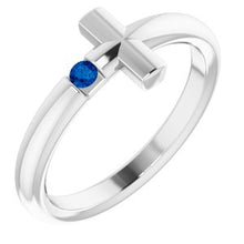 Charger l'image dans la galerie, Sterling Silver Blue Sapphire Sideways Cross Ring
