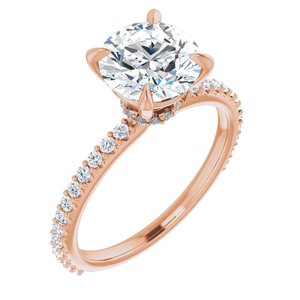 14K Rose 8 mm Round Forever One‚Ñ¢ Moissanite & 1/3 CTW Diamond Engagement Ring