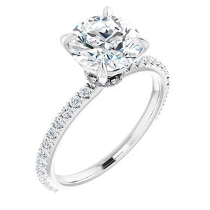 14K White 8 mm Round Forever One‚Ñ¢ Moissanite & 1/3 CTW Diamond Engagement Ring