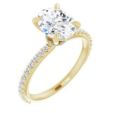 Load image into Gallery viewer, 14K Yellow 9x7 mm Oval Forever One‚Ñ¢ Moissanite &amp; 1/3 CTW Diamond Engagement Ring
