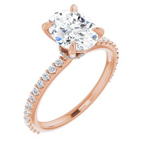 14K Rose 9x7 mm Oval Forever One‚Ñ¢ Moissanite & 1/3 CTW Diamond Engagement Ring