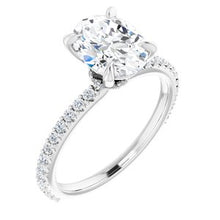 Load image into Gallery viewer, 14K White 9x7 mm Oval Forever One‚Ñ¢ Moissanite &amp; 1/3 CTW Diamond Engagement Ring
