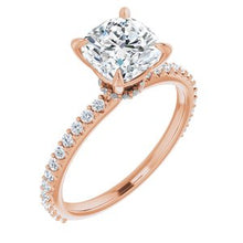 Load image into Gallery viewer, 14K Rose 7 mm Cushion Forever One‚Ñ¢ Moissanite &amp; 1/3 CTW Diamond Engagement Ring
