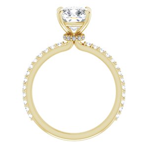 14K Yellow 7 mm Cushion Forever One‚Ñ¢ Moissanite & 1/3 CTW Diamond Engagement Ring