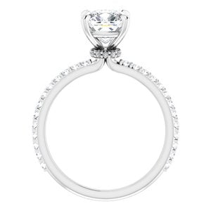 14K White 7 mm Cushion Forever One‚Ñ¢ Moissanite & 1/3 CTW Diamond Engagement Ring