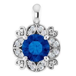 14K White Blue Sapphire & .04 CTW Diamond Pendant