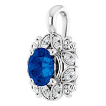 Load image into Gallery viewer, 14K White Blue Sapphire &amp; .04 CTW Diamond Pendant

