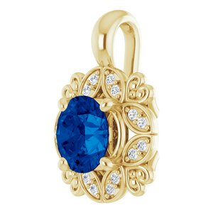 14K Yellow Blue Sapphire & .04 CTW Diamond Pendant