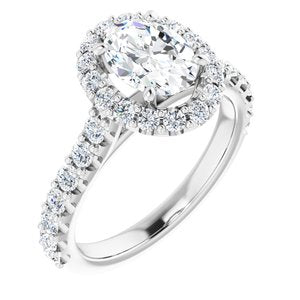 14K White 8x6 mm Oval Forever One‚Ñ¢ Moissanite & 3/4 CTW Diamond Engagement Ring