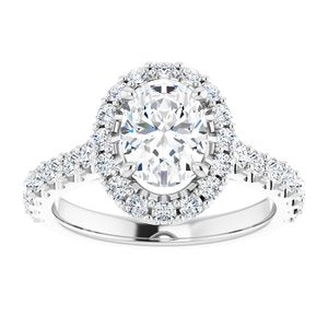 14K White 8x6 mm Oval Forever One‚Ñ¢ Moissanite & 3/4 CTW Diamond Engagement Ring