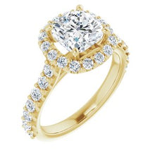 Load image into Gallery viewer, 14K Yellow 7 mm Cushion Forever One‚Ñ¢ Moissanite &amp; 3/4 CTW Diamond Engagement Ring
