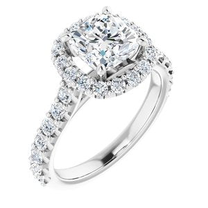14K White 7 mm Cushion Forever One‚Ñ¢ Moissanite & 3/4 CTW Diamond Engagement Ring