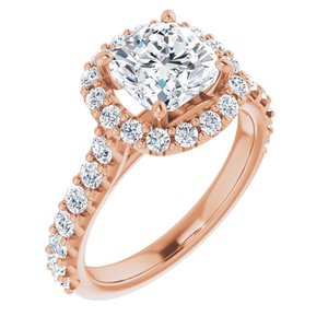 14K Rose 7 mm Cushion Forever One‚Ñ¢ Moissanite & 3/4 CTW Diamond Engagement Ring