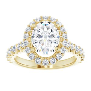 14K Yellow 9x7 mm Oval Forever One‚Ñ¢ Moissanite & 3/4 CTW Diamond Engagement Ring