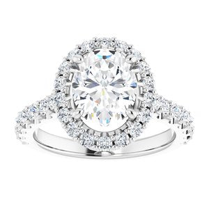 14K White 9x7 mm Oval Forever One‚Ñ¢ Moissanite & 3/4 CTW Diamond Engagement Ring