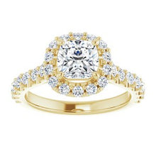 Charger l'image dans la galerie, 14K Jaune 6 mm Coussin Forever One‚Ñ ¢ Moissanite &amp; 3/4 CTW Diamond Bague de fiançailles

