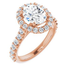 Load image into Gallery viewer, 14K Rose 9x7 mm Oval Forever One‚Ñ¢ Moissanite &amp; 3/4 CTW Diamond Engagement Ring
