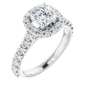 14K White 6 mm Cushion Forever One‚Ñ¢ Moissanite & 3/4 CTW Diamond Engagement Ring