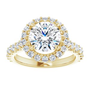 14K Yellow 8 mm Round Forever One‚Ñ¢ Moissanite & 3/4 CTW Diamond Engagement Ring