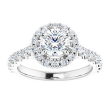 Charger l'image dans la galerie, Bague de fiançailles platine 6 mm ronde Forever One, Moissanite et diamant 3/4 CTW
