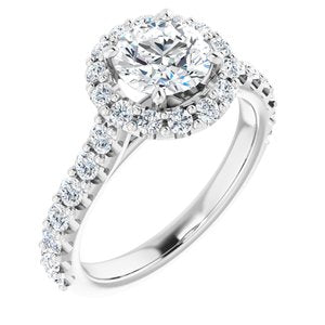 14K White 6.5 mm Round Forever One‚Ñ¢ Moissanite & 3/4 CTW Diamond Engagement Ring