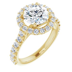 14K Yellow 8 mm Round Forever One‚Ñ¢ Moissanite & 3/4 CTW Diamond Engagement Ring