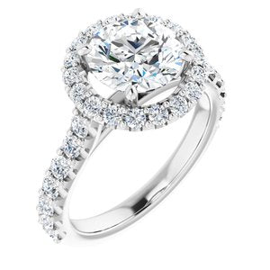 14K White 8 mm Round Forever One‚Ñ¢ Moissanite & 3/4 CTW Diamond Engagement Ring