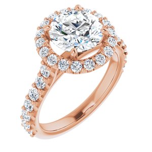 14K Rose 8 mm Round Forever One‚Ñ¢ Moissanite & 3/4 CTW Diamond Engagement Ring
