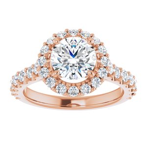 14K Rose 7 mm Round Forever One‚Ñ¢ Moissanite & 3/4 CTW Diamond Engagement Ring