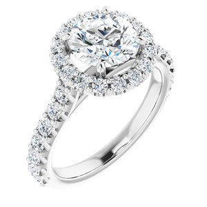 14K White 7.5 mm Round Forever One‚Ñ¢ Moissanite & 3/4 CTW Diamond Engagement Ring